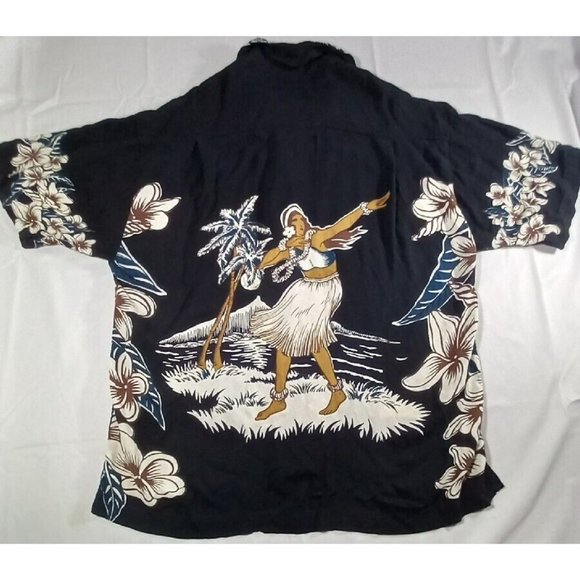 Baik Baik Honolulu Hawaiian Retro Shirt Black Size Small Hula Girl - Picture 8 of 11